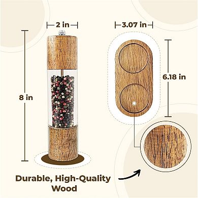 Wooden Salt Pepper Grinder Set with Stand Adjustable Ceramic Core