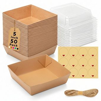 50 Pack Small Charcuterie Boxes Clear Lids Sturdy Greaseproof Individual Servings Food Containers