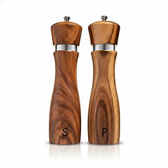 Wooden Salt and Pepper Grinder Set Refillable Adjustable Coarseness