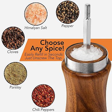 Wooden Salt and Pepper Grinder Set Refillable Adjustable Coarseness