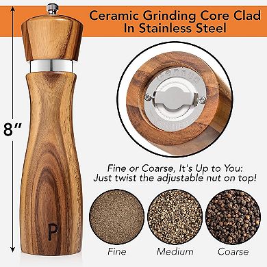 Wooden Salt and Pepper Grinder Set Refillable Adjustable Coarseness