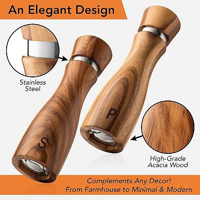Wooden Salt and Pepper Grinder Set Refillable Adjustable Coarseness