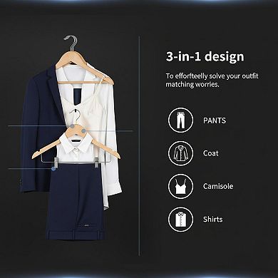 12 Pack High-grade Wooden Suit Hangers with Clips Solid Wood Pants Hangers Smooth Finish Durable
