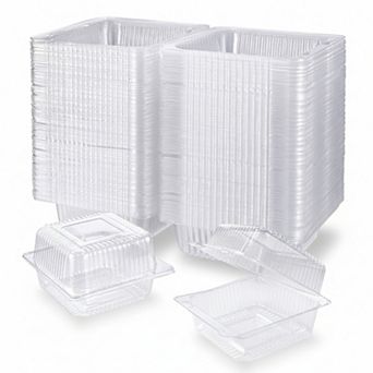 100 Pack Clear Plastic Hinged Food Containers Disposable Takeout Trays w/ Lids For Pastry Salad