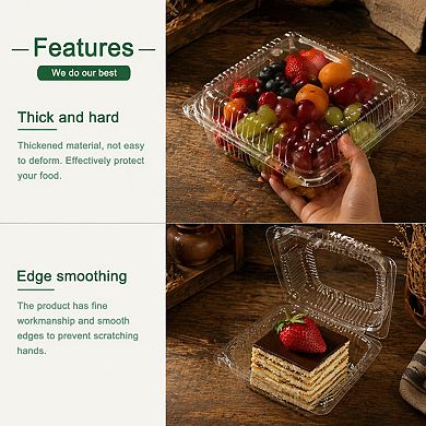 100 Pack Clear Plastic Hinged Food Containers Disposable Takeout Trays w/ Lids For Pastry Salad