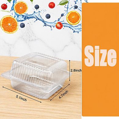 100 Pack Clear Plastic Hinged Food Containers Disposable Takeout Trays w/ Lids For Pastry Salad
