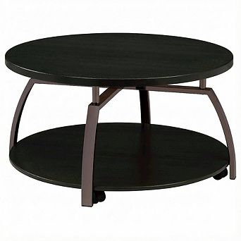 FurniFact Round Dark Grey Coffee Table with Engineered Wood Top and Contemporary Design