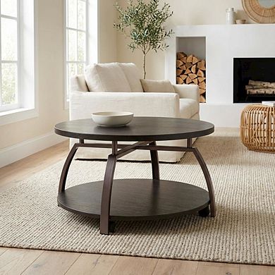 FurniFact Round Dark Grey Coffee Table with Engineered Wood Top and Contemporary Design