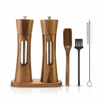 Wooden Salt Pepper Grinder Set 2 Pack 8 Inch Refillable with Window
