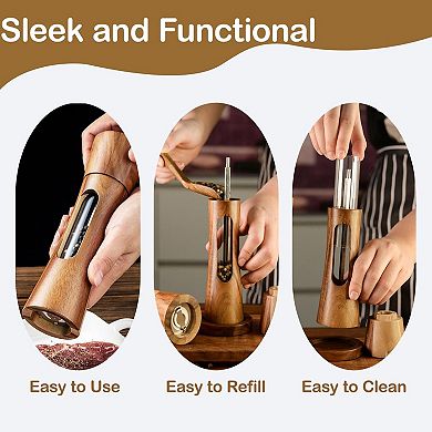 Wooden Salt Pepper Grinder Set 2 Pack 8 Inch Refillable with Window