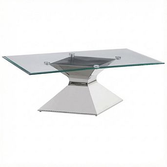 FurniFact Rectangular Chrome Coffee Table with Glass Top and Stainless Steel Frame