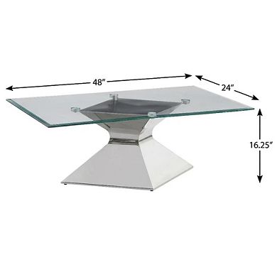 FurniFact Rectangular Chrome Coffee Table with Glass Top and Stainless Steel Frame