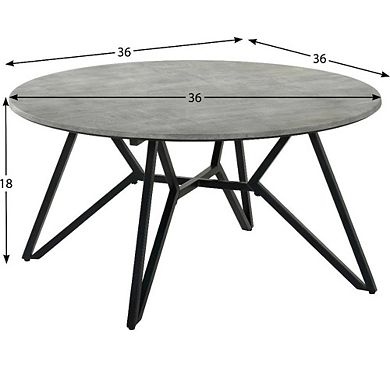 FurniFact Round Cement Coffee Table in Grey with Gunmetal Base Rustic Design
