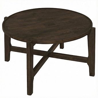 FurniFact Round Dark Brown Solid Wood Coffee Table with Transitional Style