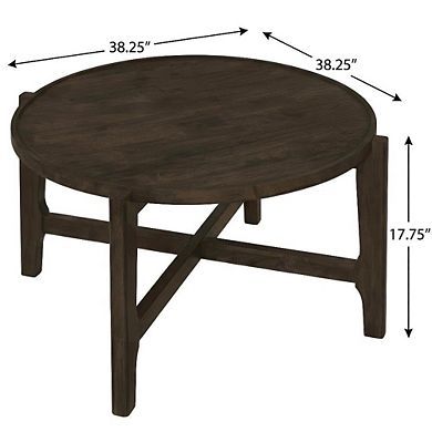FurniFact Round Dark Brown Solid Wood Coffee Table with Transitional Style