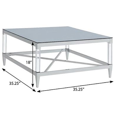 FurniFact Silver Square Tempered Mirror Acrylic Coffee Table with Chrome Base