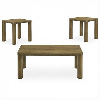 FurniFact Light Oak 3 pc Coffee Table Set with Rectangular Top and End Tables