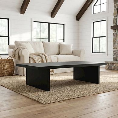 FurniFact Rectangular Black Engineered Laminate Coffee Table with Contemporary Design