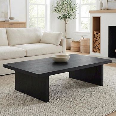 FurniFact Rectangular Black Engineered Laminate Coffee Table with Contemporary Design