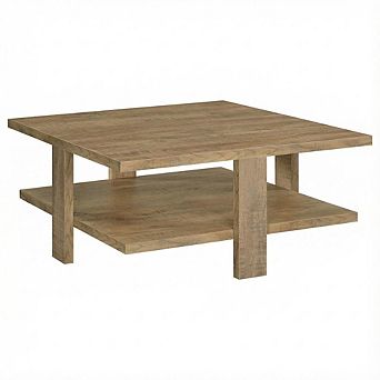 FurniFact Brown Square Engineered Wood Coffee Table with Farmhouse Style and Sturdy Build