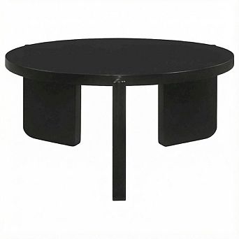 FurniFact Round Black Coffee Table Solid Wood Contemporary Design with Stable Build