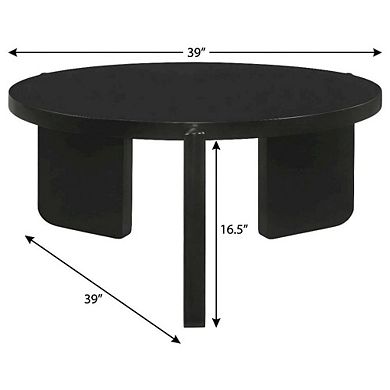 FurniFact Round Black Coffee Table Solid Wood Contemporary Design with Stable Build
