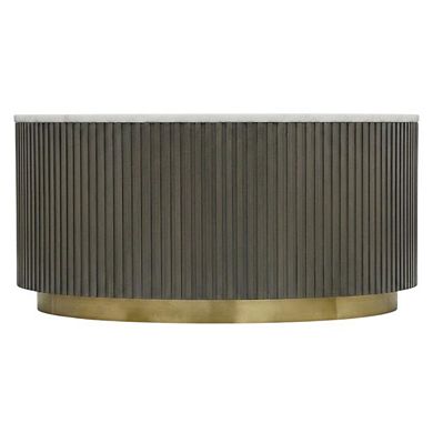 FurniFact Round White Marble Top Coffee Table, Charcoal Wood Finish Contemporary Design