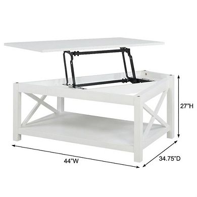 FurniFact White Rectangular Lift-Top Coffee Table with Plastic Glide and Coastal Style