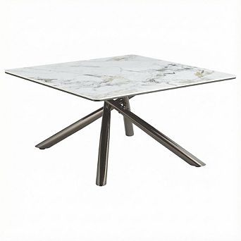 FurniFact White Square Coffee Table with Sintered Stone Top and Leveler Feet