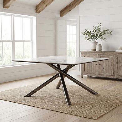 FurniFact White Square Coffee Table with Sintered Stone Top and Leveler Feet