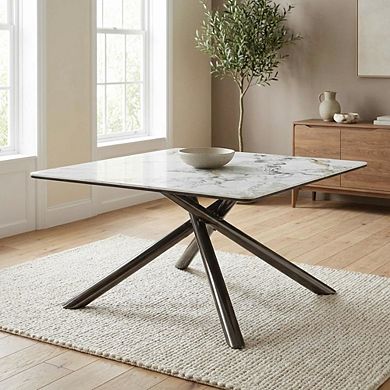 FurniFact White Square Coffee Table with Sintered Stone Top and Leveler Feet
