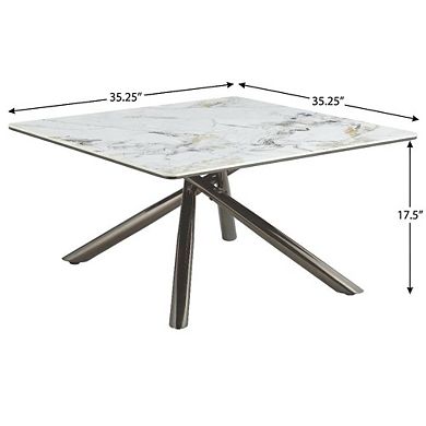FurniFact White Square Coffee Table with Sintered Stone Top and Leveler Feet