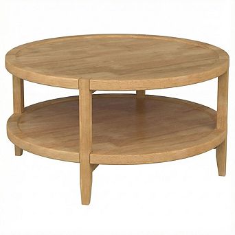 FurniFact Round Maple Brown Solid Wood Coffee Table with Transitional Style
