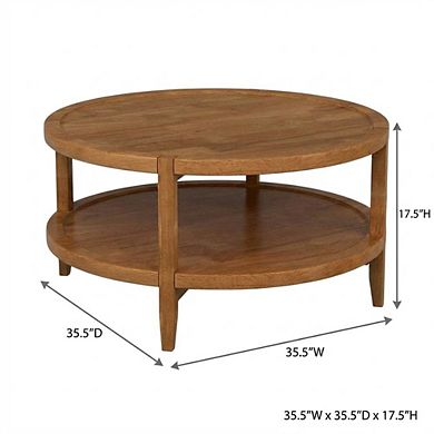 FurniFact Round Maple Brown Solid Wood Coffee Table with Transitional Style
