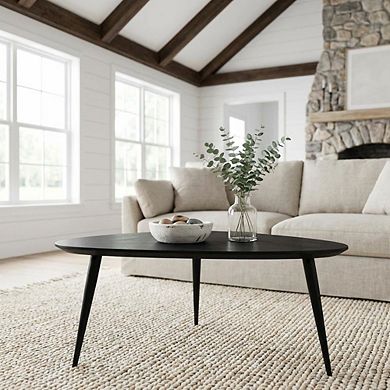 FurniFact Black Triangular Solid Wood Coffee Table Mid-Century Modern Design