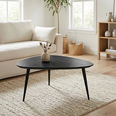 FurniFact Black Triangular Solid Wood Coffee Table Mid-Century Modern Design