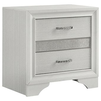 FurniFact White Bedroom Nightstand with Crystal Finish and Contemporary Style