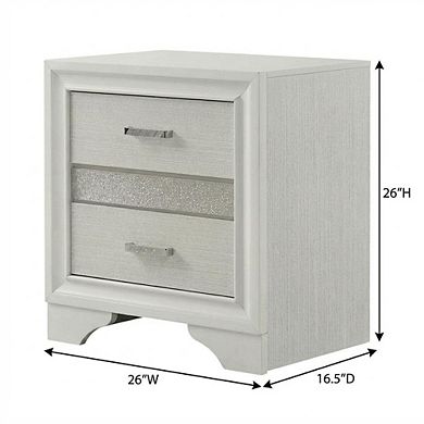 FurniFact White Bedroom Nightstand with Crystal Finish and Contemporary Style