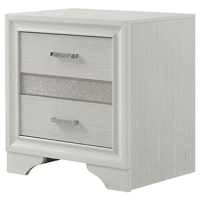 FurniFact White Bedroom Nightstand with Crystal Finish and Contemporary Style