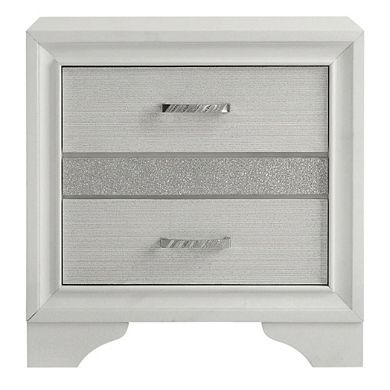 FurniFact White Bedroom Nightstand with Crystal Finish and Contemporary Style