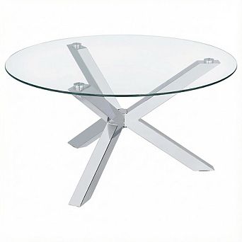 FurniFact Round Tempered Glass Top Coffee Table Chrome Frame with Plastic Glide Base