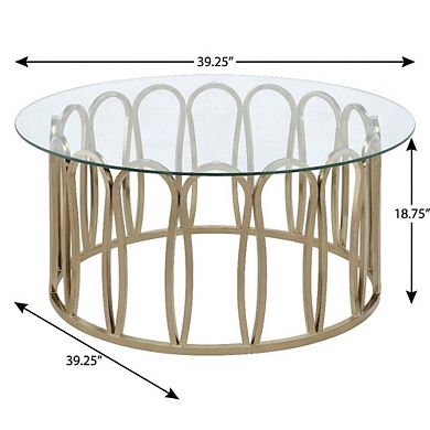 FurniFact Round Gold Coffee Table with Glass Top and Chrome Base Modern Design