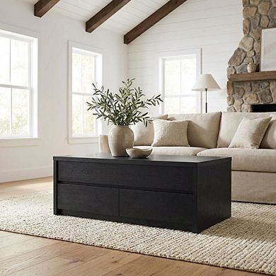 FurniFact Lift Top Coffee Table Black with Dual Drawers Rectangular Contemporary Design