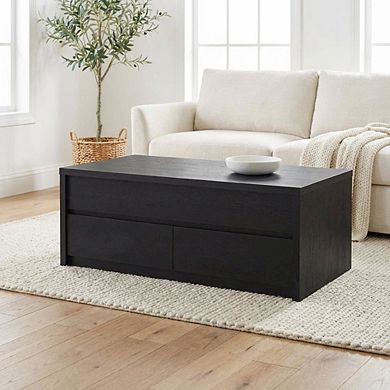 FurniFact Lift Top Coffee Table Black with Dual Drawers Rectangular Contemporary Design