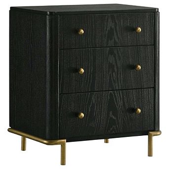 FurniFact Black Bedroom Nightstand with 3 Drawers and Coastal-Inspired Design