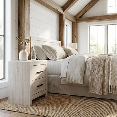 FurniFact Coastal White Nightstand with 2 Drawers and Farmhouse Style