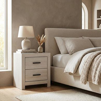 FurniFact Coastal White Nightstand with 2 Drawers and Farmhouse Style