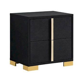 FurniFact Black Bedroom Nightstand with Metal Legs and Contemporary Style