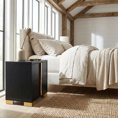 FurniFact Black Bedroom Nightstand with Metal Legs and Contemporary Style