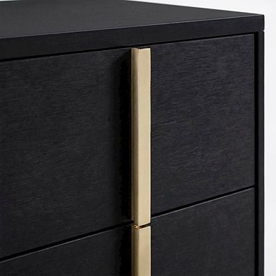 FurniFact Black Bedroom Nightstand with Metal Legs and Contemporary Style